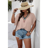 Plus Batwing Short Sleeve Lace V Neck Blouse - MVTFASHION.COM
