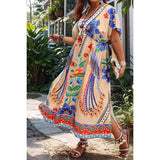 Plus Deep V Neck Allover Print High Waist Dress - MVTFASHION.COM