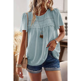 Plus Dot Cut Out Lace Trim Loose Fit Top - MVTFASHION.COM