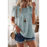 Plus Dot Cut Out Lace Trim Loose Fit Top - MVTFASHION.COM