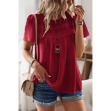 Plus Dot Cut Out Lace Trim Loose Fit Top - MVTFASHION.COM