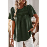 Plus Dot Cut Out Lace Trim Loose Fit Top - MVTFASHION.COM