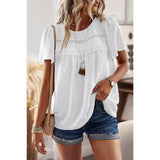 Plus Dot Cut Out Lace Trim Loose Fit Top - MVTFASHION.COM