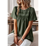 Plus Dot Cut Out Lace Trim Loose Fit Top - MVTFASHION.COM