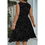 Plus Dot Print High Elastic Waist Ruffle Dress - MVTFASHION.COM