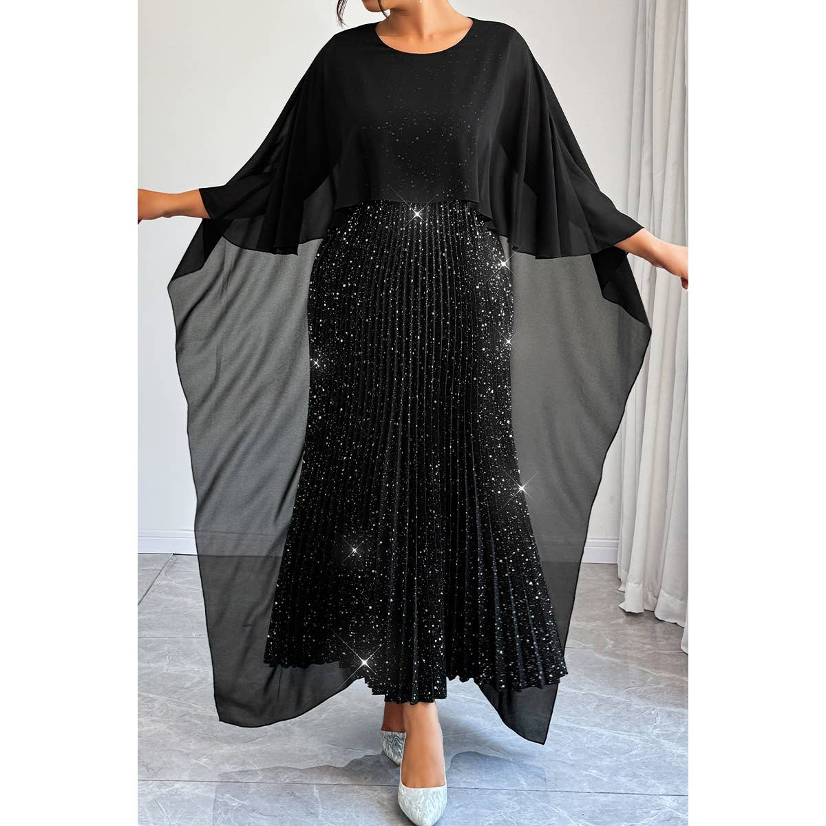 Plus Elegant Sequin Satin Knit Party Long Dress - MVTFASHION.COM