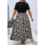 Plus Floral Print Elastic Fit High Waist Dress - MVTFASHION.COM