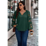 Plus Floral Print V Cut Loose Fit Ruched Blouse - MVTFASHION.COM