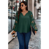 Plus Floral Print V Cut Loose Fit Ruched Blouse - MVTFASHION.COM