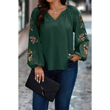 Plus Floral Print V Cut Loose Fit Ruched Blouse - MVTFASHION.COM