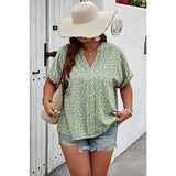 Plus Floral Print V Neck Short Sleeve Loose Blouse - MVTFASHION.COM