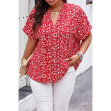 Plus Floral Print V Neck Short Sleeve Loose Blouse - MVTFASHION.COM