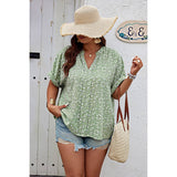 Plus Floral Print V Neck Short Sleeve Loose Blouse - MVTFASHION.COM