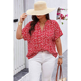 Plus Floral Print V Neck Short Sleeve Loose Blouse - MVTFASHION.COM
