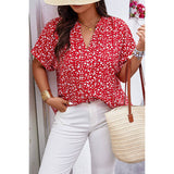 Plus Floral Print V Neck Short Sleeve Loose Blouse - MVTFASHION.COM