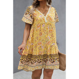 Plus Floral V Neck Lace Trim Ruffle Hem Dress - MVTFASHION.COM