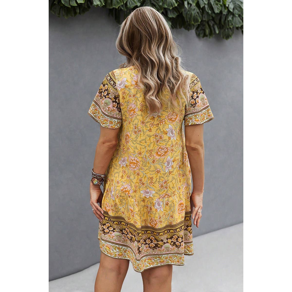 Plus Floral V Neck Lace Trim Ruffle Hem Dress - MVTFASHION.COM