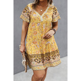 Plus Floral V Neck Lace Trim Ruffle Hem Dress - MVTFASHION.COM