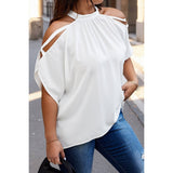 Plus Halter Open Shoulder Bat Sleeves Loose Top - MVTFASHION.COM