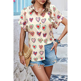 Plus Heart Print Button Down Batwing Sleeve Blouse - MVTFASHION.COM