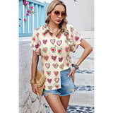Plus Heart Print Button Down Batwing Sleeve Blouse - MVTFASHION.COM