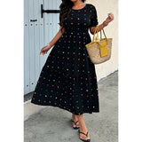 Plus Heart Print Round Neck Ruffle Hem Dress - MVTFASHION.COM