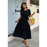 Plus Heart Print Round Neck Ruffle Hem Dress - MVTFASHION.COM