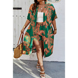 Plus Leaf Print Pockets Elastic Waist Shorts Sets - MVTFASHION.COM