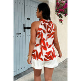 Plus Plant Print Halter Sleeveless Loose Blouse - MVTFASHION.COM