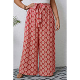 Plus Printed Elastic Waist Knot Belt Wide Leg Pant - MVTFASHION.COM