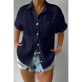 Plus Size Button Down Pocket Ruched Solid Blouse - MVTFASHION.COM