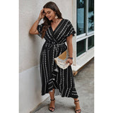 Plus Size Cross Deep V Belt Asymmetric Hem Dress - MVTFASHION.COM