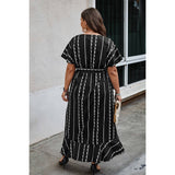 Plus Size Cross Deep V Belt Asymmetric Hem Dress - MVTFASHION.COM