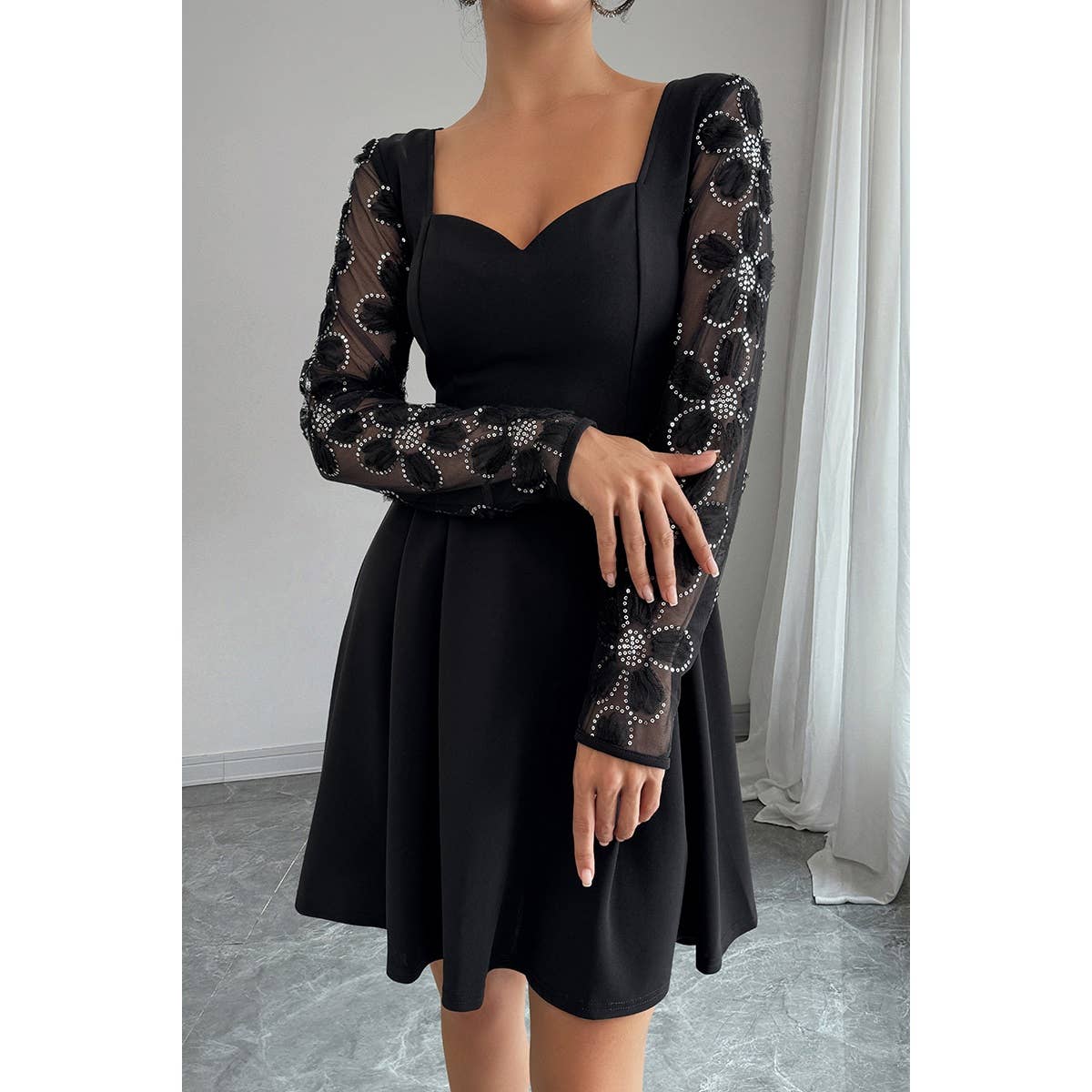 Plus Size Elegant Lace Panels Sequins Dress - MVTFASHION.COM