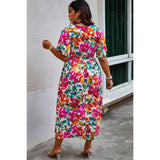 Plus Size Floral Print Cross Belt Fit Dress - MVTFASHION.COM