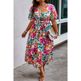 Plus Size Floral Print Cross Belt Fit Dress - MVTFASHION.COM