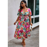 Plus Size Floral Print Cross Belt Fit Dress - MVTFASHION.COM