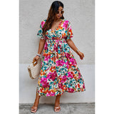 Plus Size Floral Print Cross Belt Fit Dress - MVTFASHION.COM