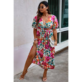 Plus Size Floral Print Cross Belt Fit Dress - MVTFASHION.COM