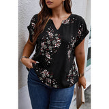 Plus Size Floral Print V Neck Loose Blouse - MVTFASHION.COM