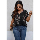 Plus Size Floral Print V Neck Loose Blouse - MVTFASHION.COM