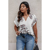 Plus Size Floral Print V Neck Loose Blouse - MVTFASHION.COM