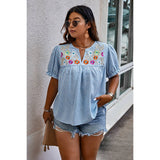 Plus Size Floral Print V Neck Loose Fit Top - MVTFASHION.COM