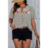 Plus Size Floral Print V Neck Loose Fit Top - MVTFASHION.COM