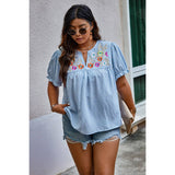 Plus Size Floral Print V Neck Loose Fit Top - MVTFASHION.COM