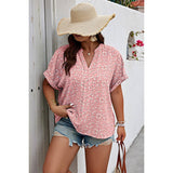 Plus Size Floral Print V Neck Short Sleeve Blouse - MVTFASHION.COM
