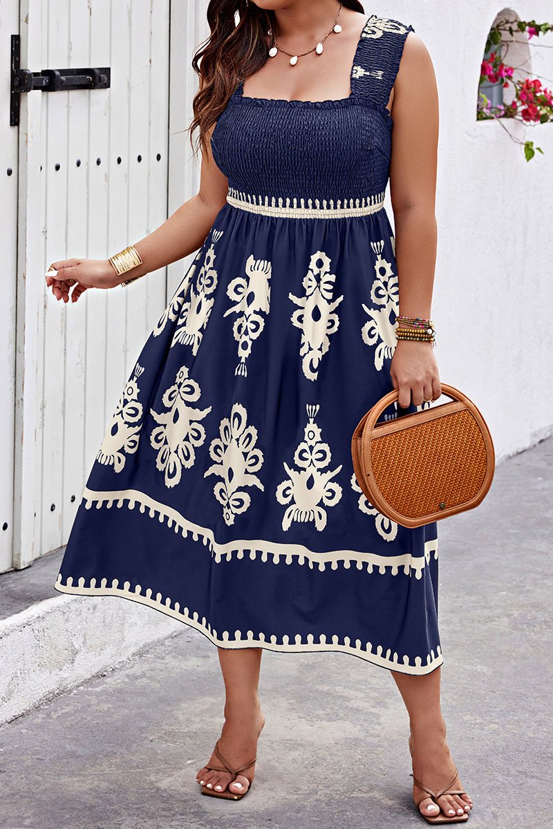 Plus Size Geo Print A Line Sleeveless Dress - MVTFASHION.COM