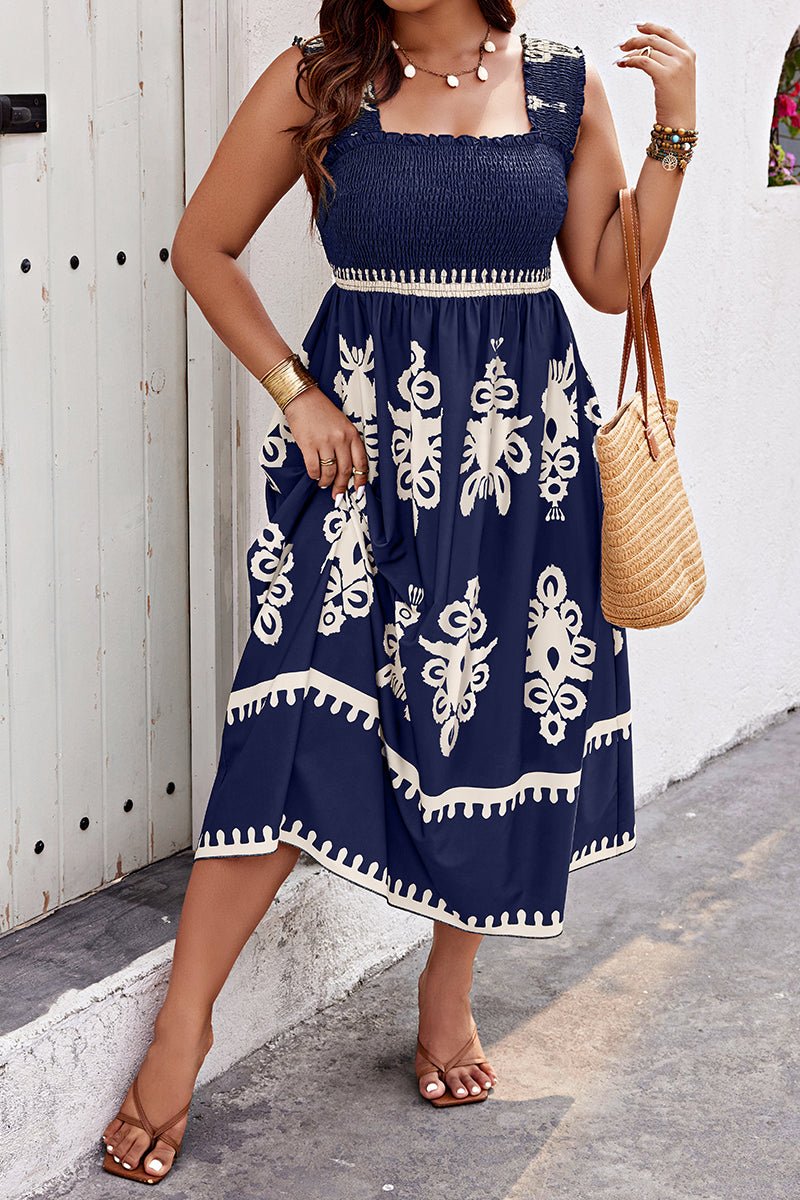 Plus Size Geo Print A Line Sleeveless Dress - MVTFASHION.COM