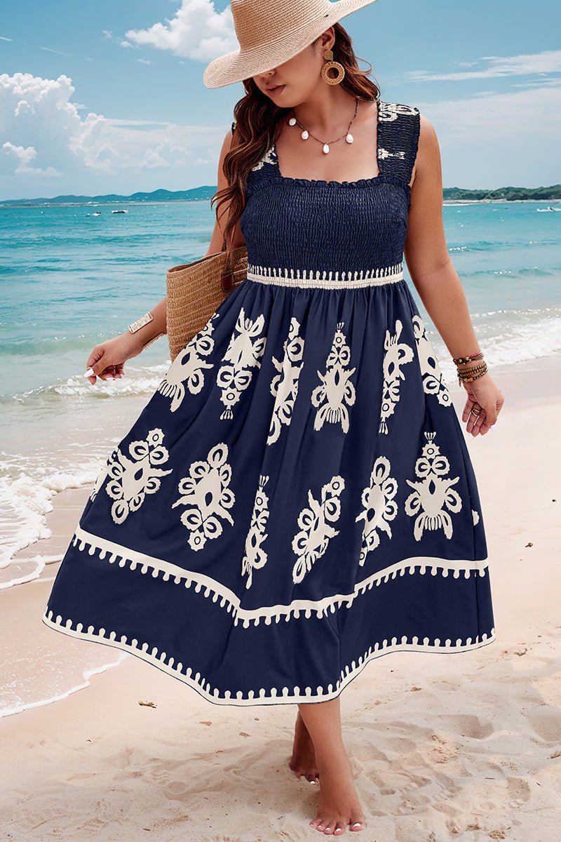 Plus Size Geo Print A Line Sleeveless Dress - MVTFASHION.COM