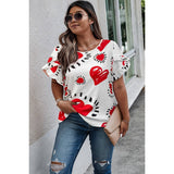 Plus Size Heart Print Ruffle Hem Sleeve Shirt - MVTFASHION.COM